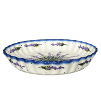 A picture of a Polish Pottery WR Tart Pan (Lavender Fields) | WR52D-BW4 as shown at PolishPotteryOutlet.com/products/tart-pan-lavender-fields-wr52d-bw4