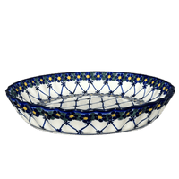 A picture of a Polish Pottery WR Tart Pan (Blue Floral Trellis) | WR52D-DT3 as shown at PolishPotteryOutlet.com/products/tart-pan-blue-floral-trellis-wr52d-dt3