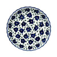 A picture of a Polish Pottery WR Tart Pan (Pansy Storm) | WR52D-EZ3 as shown at PolishPotteryOutlet.com/products/tart-pan-pansy-storm-wr52d-ez3