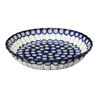 A picture of a Polish Pottery Tart Pan (Peacock in Line) | WR52D-SM1 as shown at PolishPotteryOutlet.com/products/tart-pan-peacock-in-line-wr52d-sm1