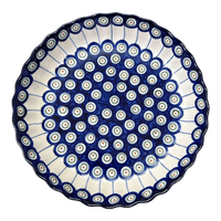 A picture of a Polish Pottery WR Tart Pan (Peacock in Line) | WR52D-SM1 as shown at PolishPotteryOutlet.com/products/tart-pan-peacock-in-line-wr52d-sm1
