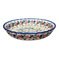 A picture of a Polish Pottery WR Tart Pan (Bows in Snow) | WR52D-WR15 as shown at PolishPotteryOutlet.com/products/tart-pan-bows-in-snow-wr52d-wr15