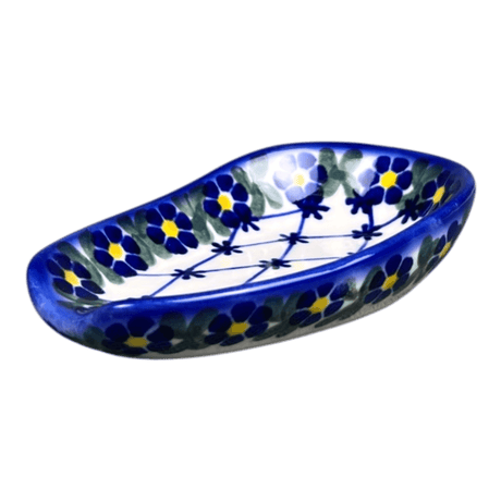 Spoon Rest, 3.5" x 5", WR (WR55D) in "Blue Floral Trellis" by W.R. Ceramika | WR55D-DT3