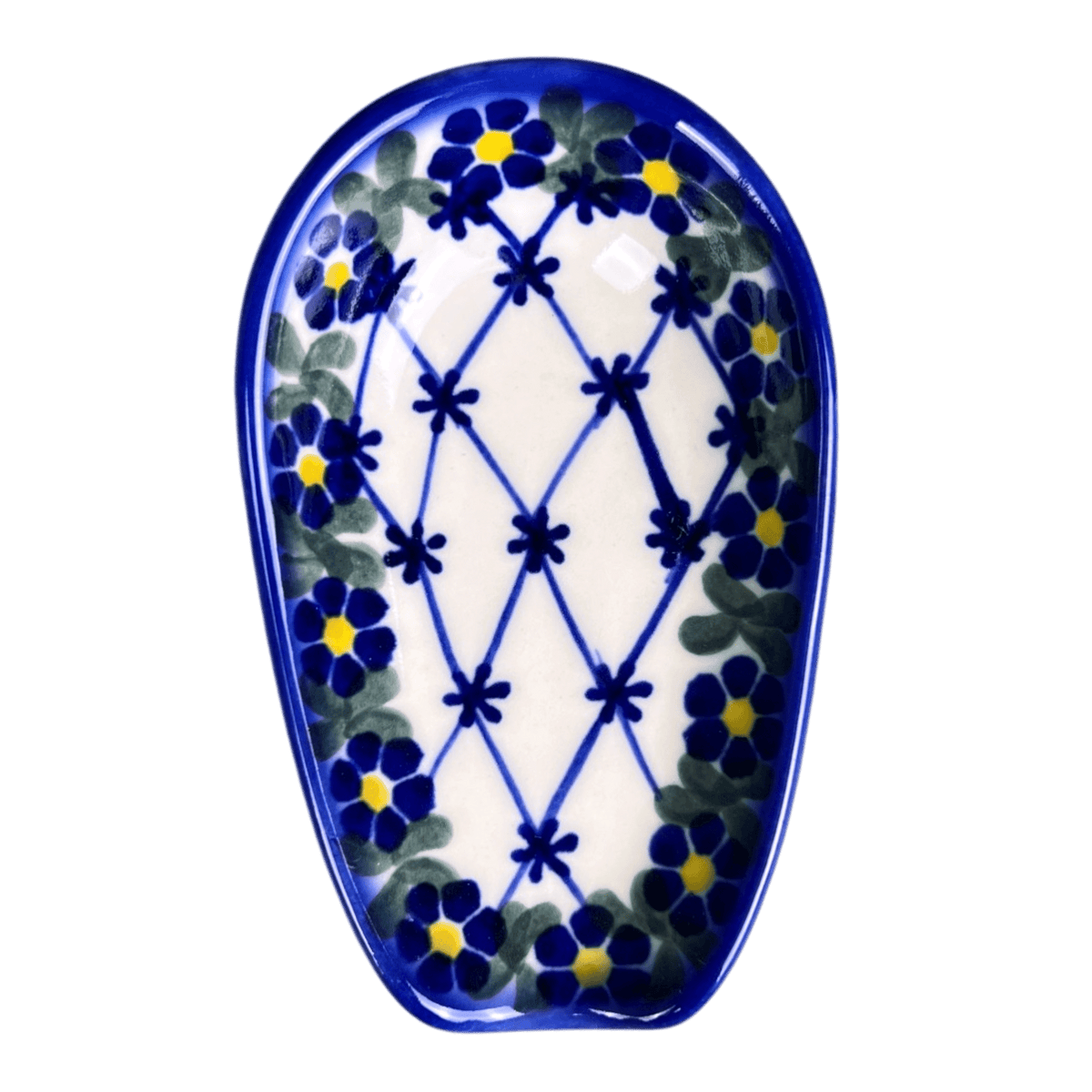Spoon Rest, 3.5" x 5", WR (WR55D) in "Blue Floral Trellis" by W.R. Ceramika | WR55D-DT3