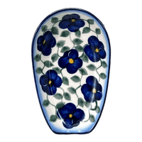 A picture of a Polish Pottery WR 3.5" x 5" Spoon Rest (Pansy Storm) | WR55D-EZ3 as shown at PolishPotteryOutlet.com/products/spoon-rest-pansy-storm-wr55d-ez3