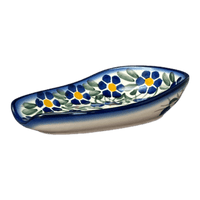 A picture of a Polish Pottery 3.5" x 5" Spoon Rest (Modern Blue Cascade) | WR55D-GP1 as shown at PolishPotteryOutlet.com/products/spoon-rest-modern-blue-cascade-wr55d-gp1