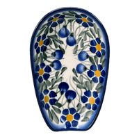A picture of a Polish Pottery WR 3.5" x 5" Spoon Rest (Modern Blue Cascade) | WR55D-GP1 as shown at PolishPotteryOutlet.com/products/spoon-rest-modern-blue-cascade-wr55d-gp1