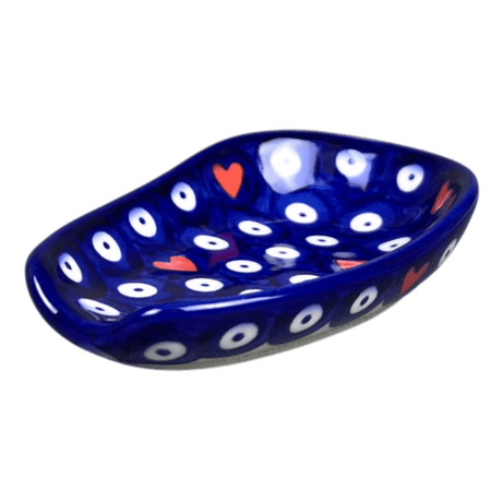 Spoon Rest, 3.5" x 5", WR (WR55D) in "Hearts & Dots" by W.R. Ceramika | WR55D-SMA2