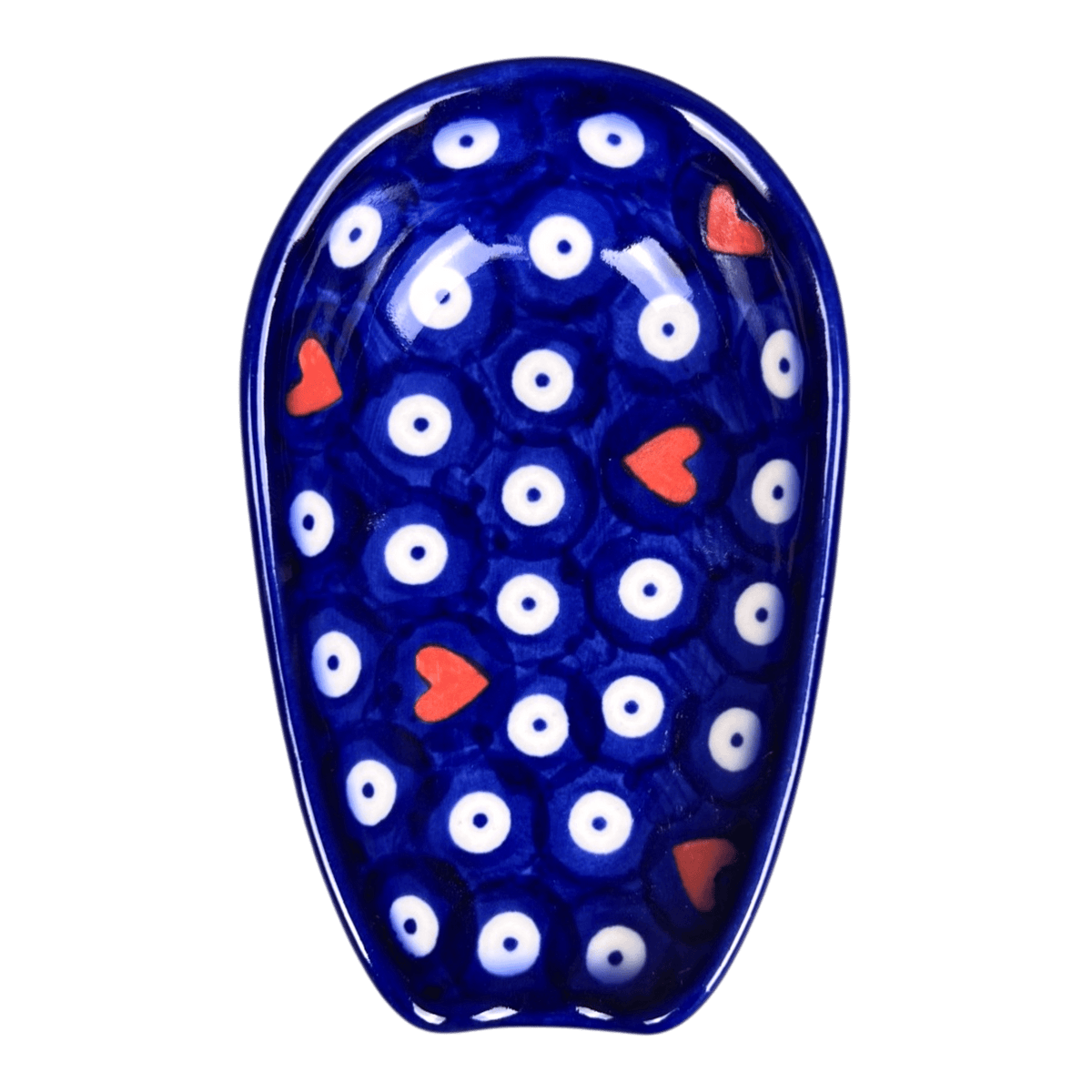 Spoon Rest, 3.5" x 5", WR (WR55D) in "Hearts & Dots" by W.R. Ceramika | WR55D-SMA2