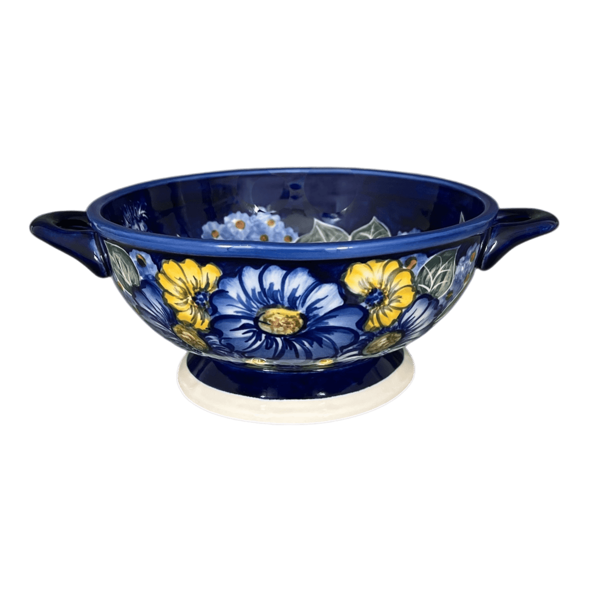 Bowl, Round, Colander/Berry, 7.75", WR (WR62A) in "Cobalt Blossoms" by W.R. Ceramika | WR62A-AB5