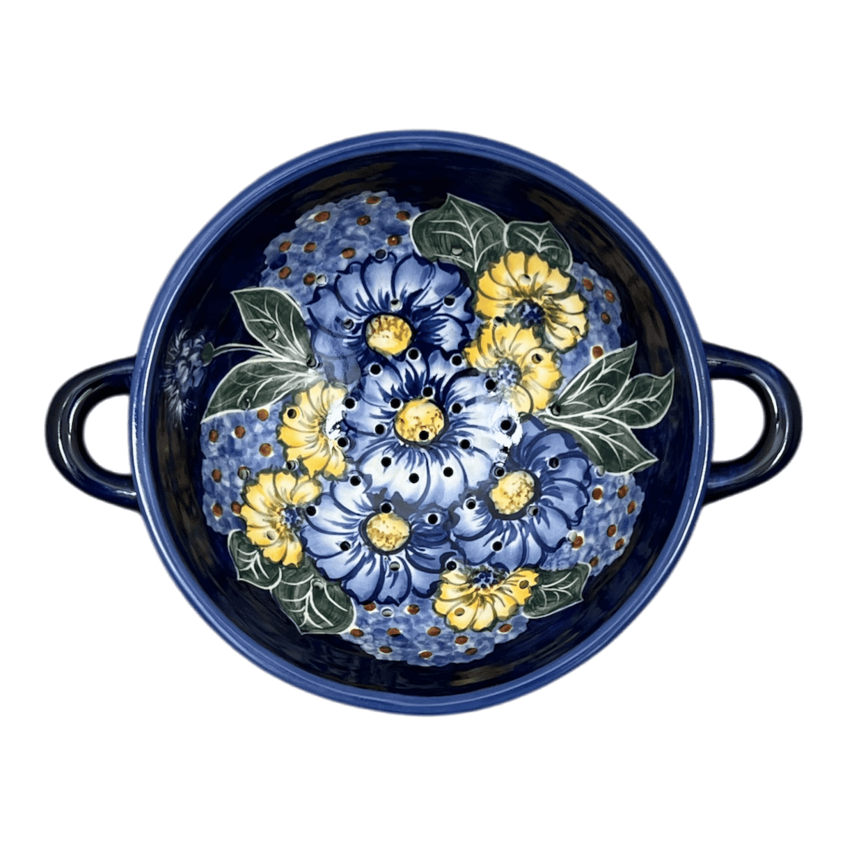 Bowl, Round, Colander/Berry, 7.75", WR (WR62A) in "Cobalt Blossoms" by W.R. Ceramika | WR62A-AB5