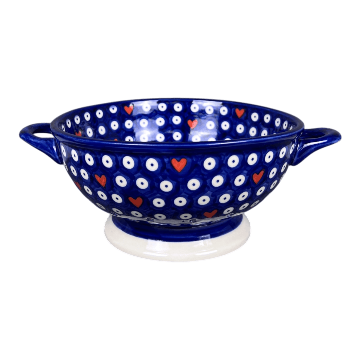 Bowl, Round, Colander/Berry, 7.75", WR (WR62A) in "Hearts & Dots" by W.R. Ceramika | WR62A-SMA2