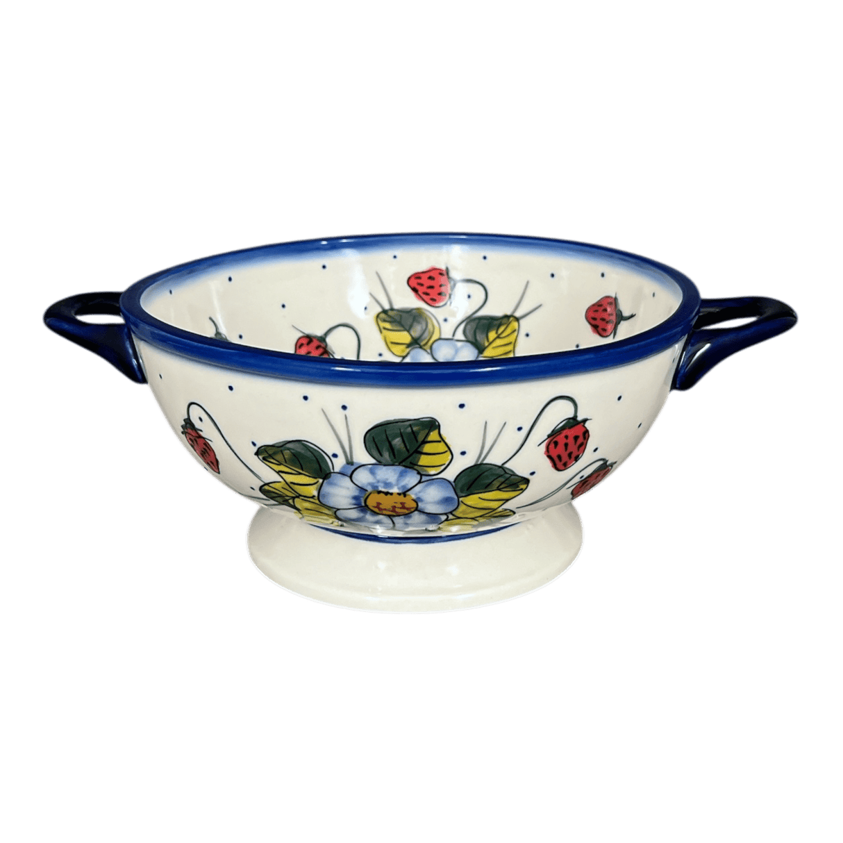 Bowl, Round, Colander/Berry, 7.75", WR (WR62A) in "Strawberries & Blossoms" by W.R. Ceramika | WR62A-WR2