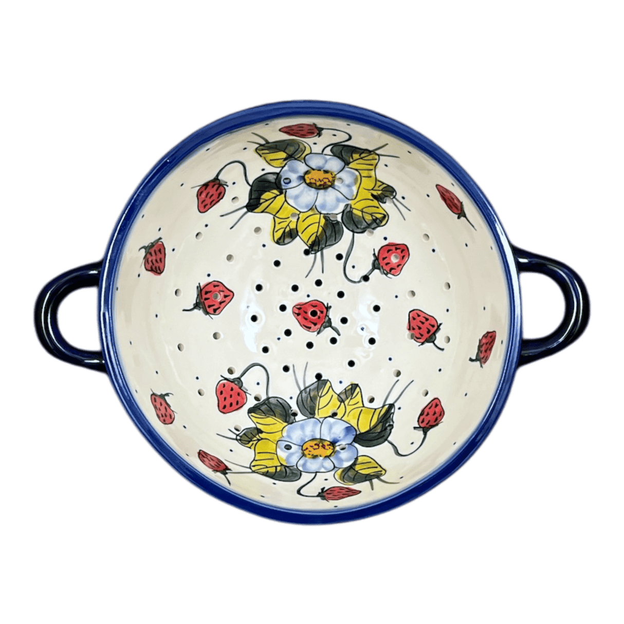 Bowl, Round, Colander/Berry, 7.75", WR (WR62A) in "Strawberries & Blossoms" by W.R. Ceramika | WR62A-WR2