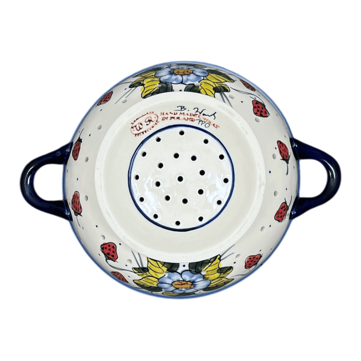 Bowl, Round, Colander/Berry, 7.75", WR (WR62A) in "Strawberries & Blossoms" by W.R. Ceramika | WR62A-WR2