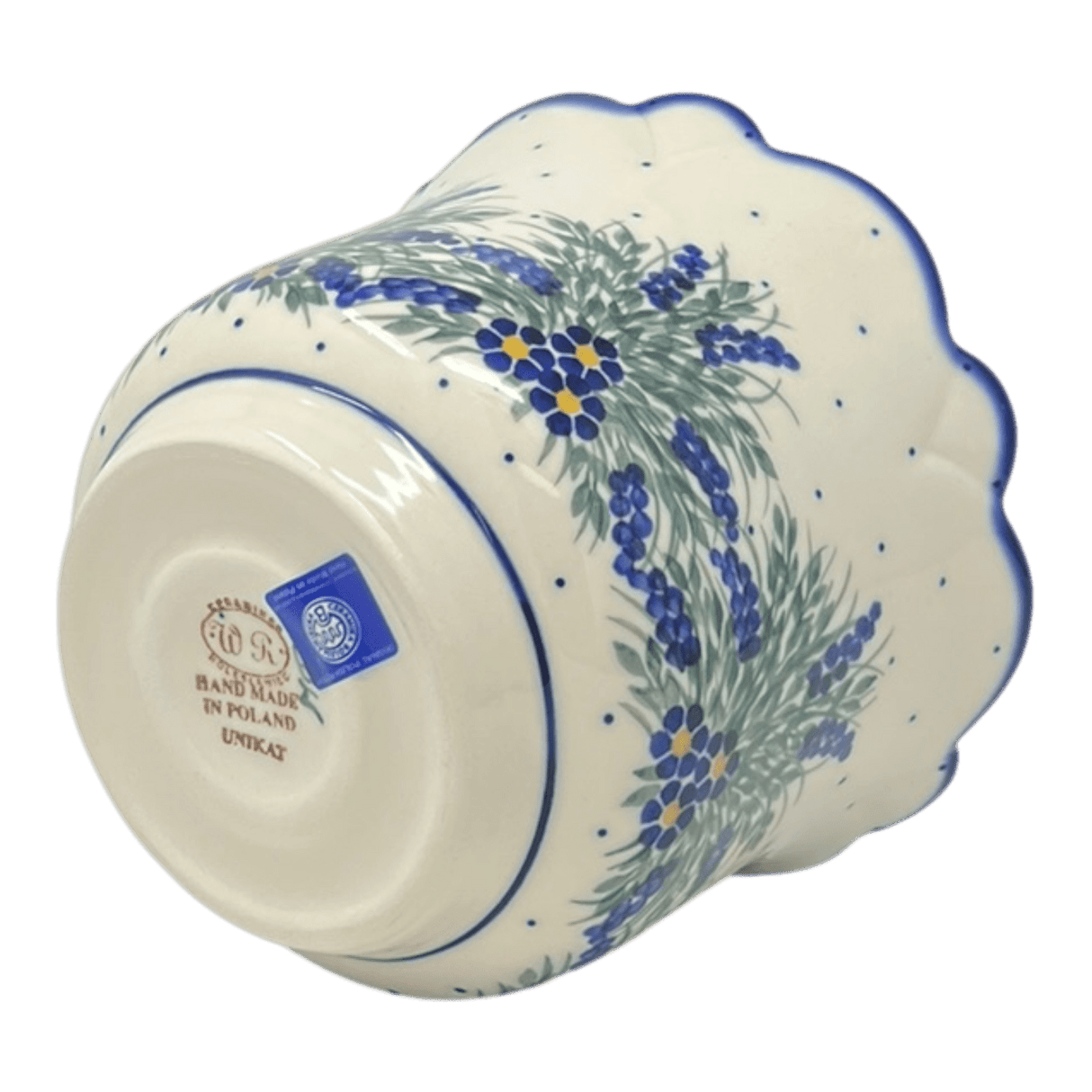 Flower Pot, Scalloped, WR (WR66B) in "Delphinium Spray" by W.R. Ceramika | WR66B-BW3