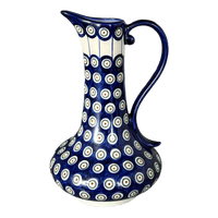 A picture of a Polish Pottery WR 0.8 Liter Lotos Pitcher (Peacock in Line) | WR7E-SM1 as shown at PolishPotteryOutlet.com/products/0-8-liter-lotos-pitcher-peacock-in-line-wr7e-sm1