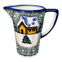 A picture of a Polish Pottery 14 oz. Pitcher (Winter Cabin) | WR7K-AB1 as shown at PolishPotteryOutlet.com/products/14-oz-pitcher-winter-cabin-wr7k-ab1