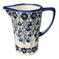 A picture of a Polish Pottery WR 14 oz. Pitcher (Modern Blue Cascade) | WR7K-GP1 as shown at PolishPotteryOutlet.com/products/16-oz-pitcher-modern-blue-cascade-wr7k-gp1