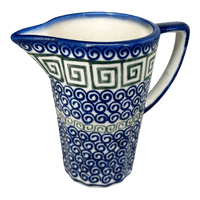 A picture of a Polish Pottery 14 oz. Pitcher (Greek Columns) | WR7K-NP20 as shown at PolishPotteryOutlet.com/products/16-oz-pitcher-greek-columns-wr7k-np20