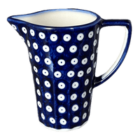 A picture of a Polish Pottery WR 14 oz. Pitcher (Dot to Dot) | WR7K-SM2 as shown at PolishPotteryOutlet.com/products/16-oz-pitcher-dot-to-dot-wr7k-sm2