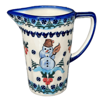A picture of a Polish Pottery WR 14 oz. Pitcher (Frosty & Friend) | WR7K-WR11 as shown at PolishPotteryOutlet.com/products/14-oz-pitcher-frosty-friend-wr7k-wr11