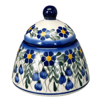 A picture of a Polish Pottery WR Sugar Bowl Bell (Modern Blue Cascade) | WR9A-GP1 as shown at PolishPotteryOutlet.com/products/sugar-bowl-bell-modern-blue-cascade-wr9a-gp1