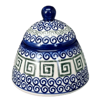 A picture of a Polish Pottery WR Sugar Bowl Bell (Greek Columns) | WR9A-NP20 as shown at PolishPotteryOutlet.com/products/sugar-bowl-bell-greek-columns-wr9a-np20