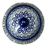 A picture of a Polish Pottery Sugar Bowl Bell (Greek Columns) | WR9A-NP20 as shown at PolishPotteryOutlet.com/products/sugar-bowl-bell-greek-columns-wr9a-np20