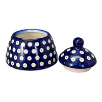 A picture of a Polish Pottery WR Sugar Bowl Bell (Dot to Dot) | WR9A-SM2 as shown at PolishPotteryOutlet.com/products/sugar-bowl-bell-dot-to-dot-wr9a-sm2