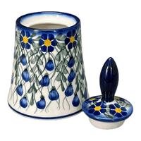 A picture of a Polish Pottery Opus Sugar Bowl (Modern Blue Cascade) | WR9D-GP1 as shown at PolishPotteryOutlet.com/products/opus-sugar-bowl-modern-blue-cascade-wr9d-gp1