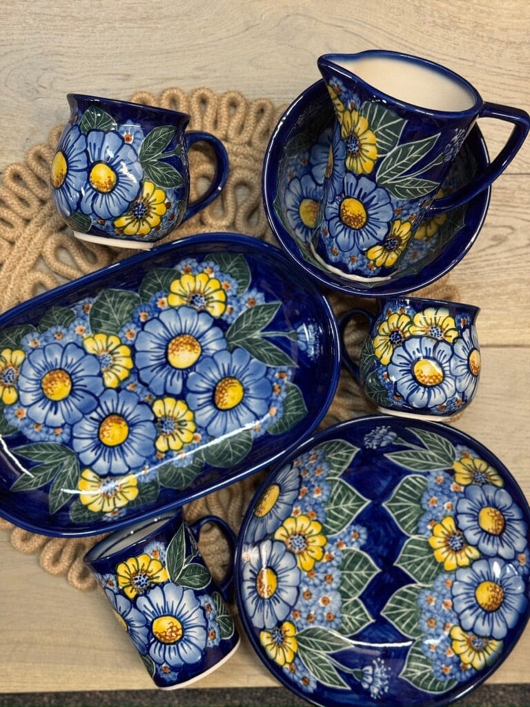 Plate, Roaster, Oval, 7" x 11", WR (WR13B) in "Cobalt Blossoms" by W.R. Ceramika | WR13B-AB5