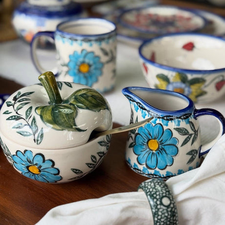 Bowl, Apple-Shaped, Sugar Bowl, 4.5". WR, WR (WR9C) in "Baby Blue Bling" by W.R. Ceramika | WR9C-WR32