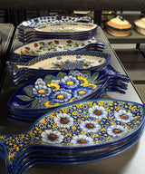 Plate, Fish-Shaped, 14.5" x 6.5", WR (WR13O) in "Cobalt Blossoms" by W.R. Ceramika | WR13O-AB5