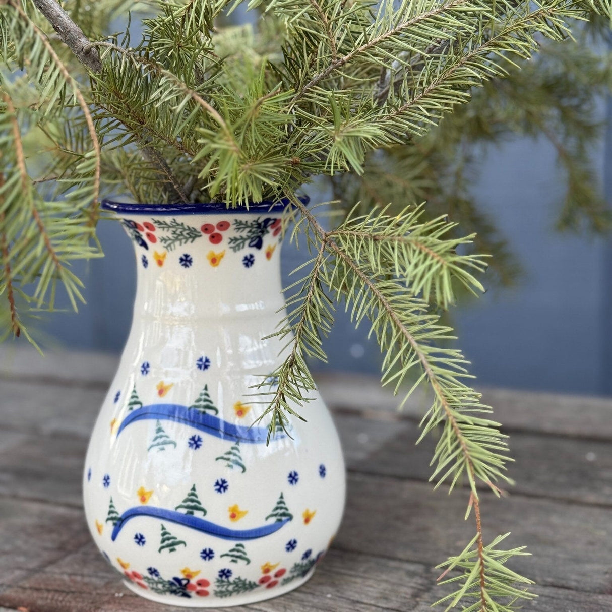 Vase, Tall, 8.5", WR (WR30D) in "Bows in Snow" by W.R. Ceramika | WR30D-WR15