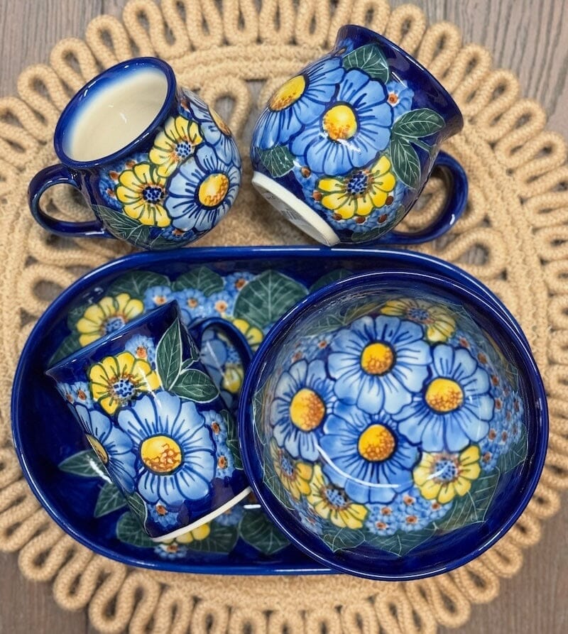 Mug, Belly Mug, 8 oz Small, WR (WR14N) in "Cobalt Blossoms" by W.R. Ceramika | WR14N-AB5