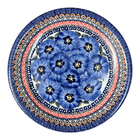 A picture of a Polish Pottery Zaklady 9.5" Plate (Bloomin' Sky) | Y1001-ART148 as shown at PolishPotteryOutlet.com/products/zaklady-9-5-plate-blue-bouquet-on-mosaic-y1001-art148