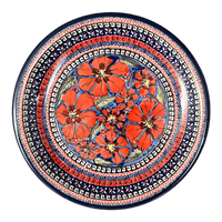 A picture of a Polish Pottery Zaklady 9.5" Plate (Exotic Reds) | Y1001-ART150 as shown at PolishPotteryOutlet.com/products/zaklady-9-5-plate-exotic-reds-y1001-art150