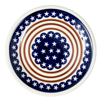 A picture of a Polish Pottery Zaklady 9.5" Plate (Stars & Stripes) | Y1001-D81 as shown at PolishPotteryOutlet.com/products/zaklady-9-5-plate-stars-stripes-y1001-d81