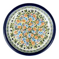 A picture of a Polish Pottery Zaklady 9.5" Plate (Floral Swallows) | Y1001-DU182 as shown at PolishPotteryOutlet.com/products/9-5-round-plate-du182-y1001-du182