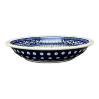 A picture of a Polish Pottery Zaklady Pasta Bowl (Grecian Dot) | Y1002A-D923 as shown at PolishPotteryOutlet.com/products/9-pasta-bowl-geometric-peacock-y1002a-d923
