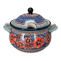 A picture of a Polish Pottery Zaklady 3 Liter Soup Tureen (Exotic Reds) | Y1004-ART150 as shown at PolishPotteryOutlet.com/products/3-liter-soup-tureen-exotic-reds-y1004-art150