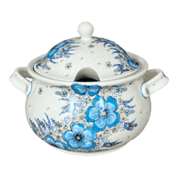 A picture of a Polish Pottery Zaklady 3 Liter Soup Tureen (Something Blue) | Y1004-ART374 as shown at PolishPotteryOutlet.com/products/3-liter-soup-tureen-something-blue-y1004-art374