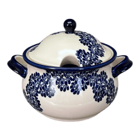 A picture of a Polish Pottery Zaklady 3 Liter Soup Tureen (Blue Floral Vines) | Y1004-D1210A as shown at PolishPotteryOutlet.com/products/3-liter-soup-tureen-blue-floral-vines-y1004-d1210a