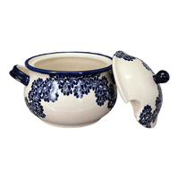 A picture of a Polish Pottery Zaklady 3 Liter Soup Tureen (Blue Floral Vines) | Y1004-D1210A as shown at PolishPotteryOutlet.com/products/3-liter-soup-tureen-blue-floral-vines-y1004-d1210a