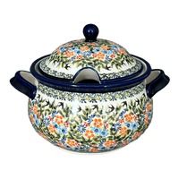 A picture of a Polish Pottery Zaklady 3 Liter Soup Tureen (Floral Swallows) | Y1004-DU182 as shown at PolishPotteryOutlet.com/products/3-liter-soup-tureen-floral-swallows-y1004-du182
