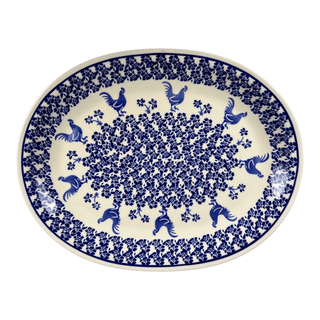 Platter, Oval, 13.5" x 10.5",  Zaklady (Y1007) in "Rooster Blues" by Zaklady | Y1007-D1149