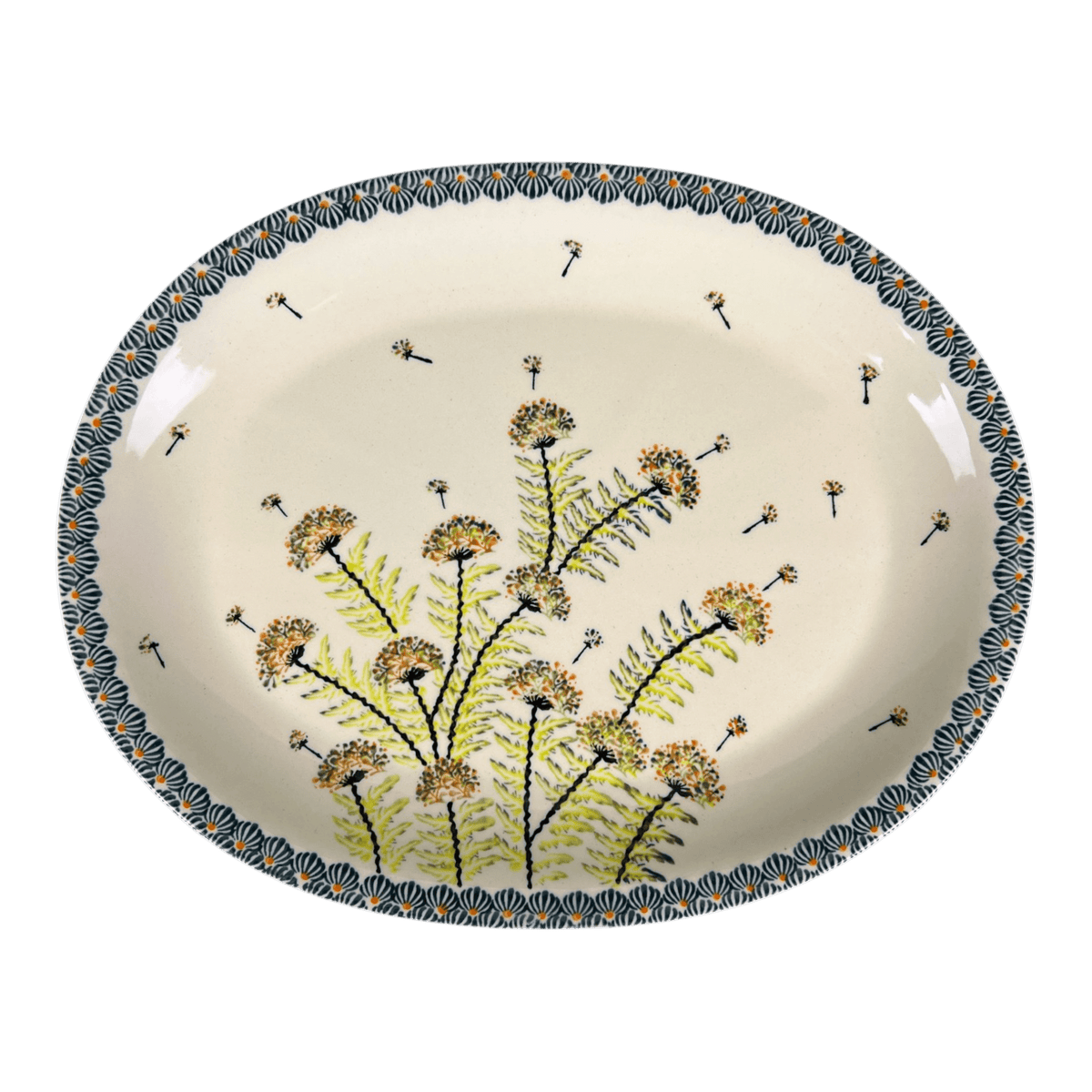 Platter, Oval, 13.5" x 10.5",  Zaklady (Y1007) in "Dandelions" by Zaklady | Y1007-DU201