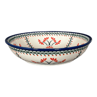 A picture of a Polish Pottery Zaklady 10" Shallow Serving Bowl (Scarlet Stitch) | Y1013A-A1158A as shown at PolishPotteryOutlet.com/products/shallow-10-serving-bowl-scarlet-stich-y1013a-a1158a