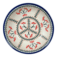 A picture of a Polish Pottery Zaklady 10" Shallow Serving Bowl (Scarlet Stitch) | Y1013A-A1158A as shown at PolishPotteryOutlet.com/products/shallow-10-serving-bowl-scarlet-stich-y1013a-a1158a